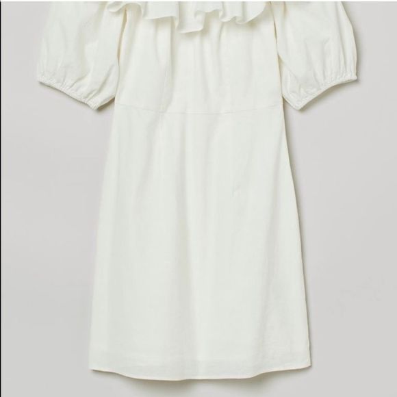 H&M White Flounce Sleeve Off-The-Shoulder Linen Mini Dress - Picture 5 of 10